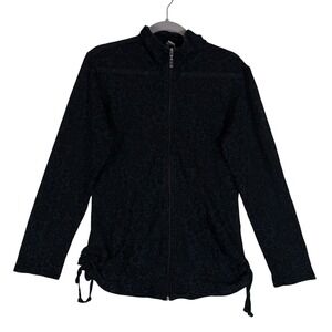 Toppy Jacket Womens Medium Black Floral Knit Full Zip Drawstring Hem Lightweight